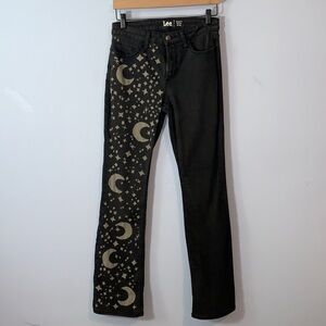 Lee Dark Gray black Boot Cut regular fit Jeans midrise stars and moons size 6